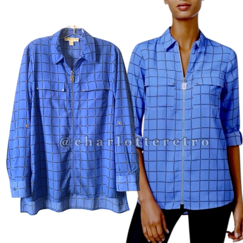 MIchael Kors • Chain Link Window Plaid Full Zip Shacket - Picture 4 of 10